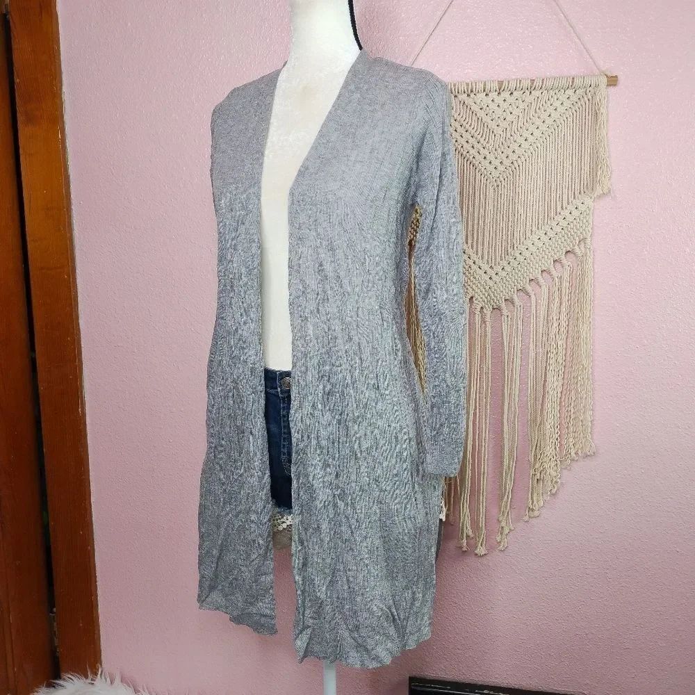 Soft Surroundings Long Open Front Cardigan Womens S Gray Lightweight Knit